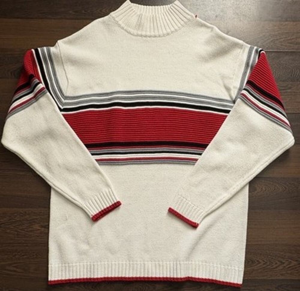 VTG Source Jeans Striped Knit Mock Neck Sweater L